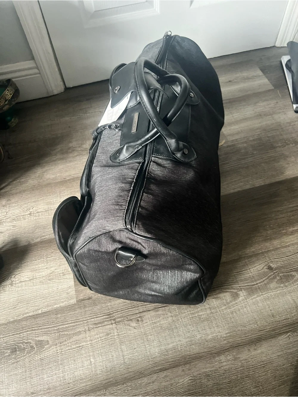 Adrienne Vittadini Black Men's Duffel Bag with Front Pockets - Picture 2 of 4